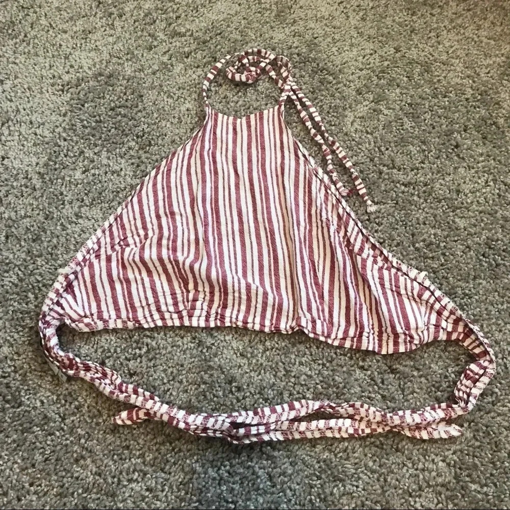 Suite Benedict Triangle Striped Red White Crop Top